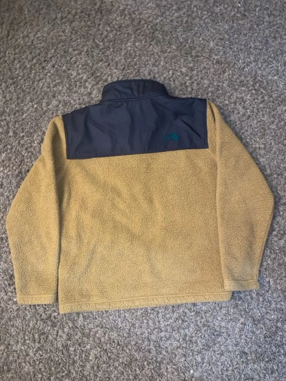 The North Face Men's Camel Sherpa Half-Zip Pullover with Navy Pocket Accents